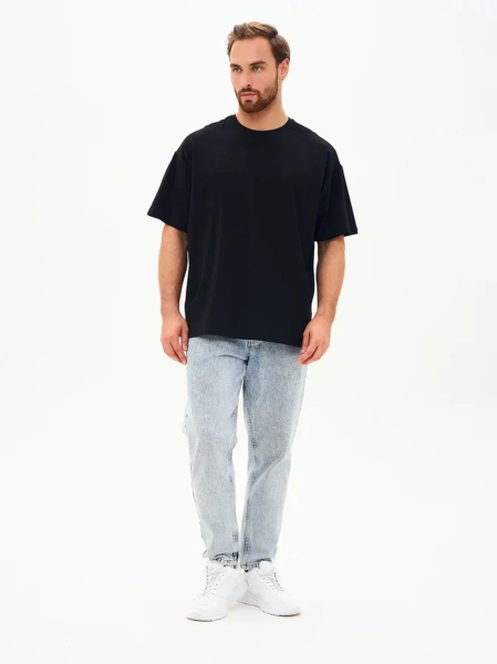 Оверсайз футболка мужская черная 180гр оптом — TexDress