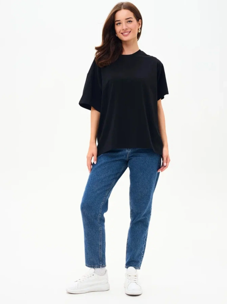Оверсайз футболка женская черная 180гр оптом — TexDress