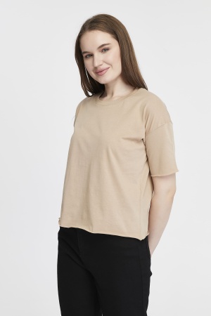 Футболка женская кроп-топ оверсайз бежевая