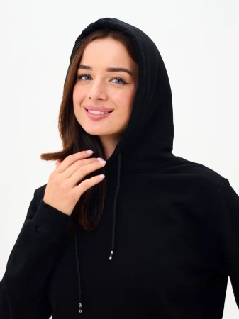 Худи женское чёрное 320 г/м² с начёсом Texdress