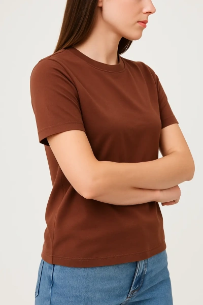 Футболка женская коричневая (шоколадный) 160гр пенье оптом — TexDress