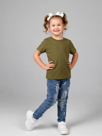 Футболка базовая детская для девочек хаки