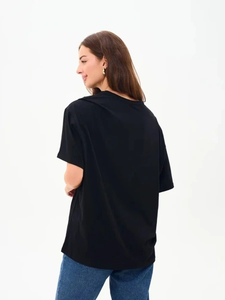 Оверсайз футболка женская черная 180гр оптом — TexDress