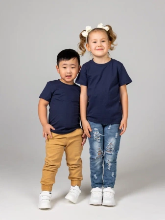 Футболка базовая детская для девочек темно-синяя