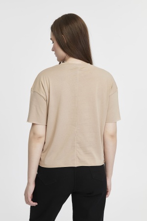 Футболка женская кроп-топ оверсайз бежевая