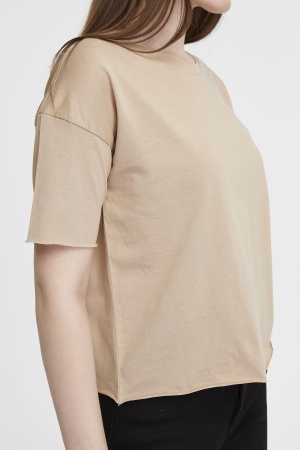 Футболка женская кроп-топ оверсайз бежевая