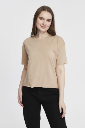 Футболка женская кроп-топ оверсайз бежевая