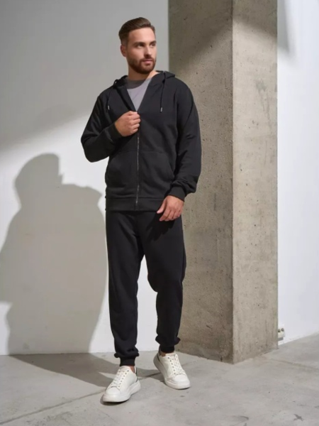 Худи на молнии (зип) черная с начесом мужская 320гр/м