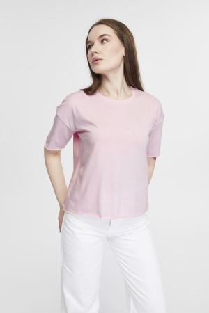 Футболка женская кроп-топ оверсайз розовая