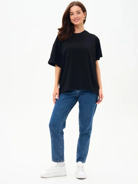 Оверсайз футболка женская черная 180гр оптом — TexDress