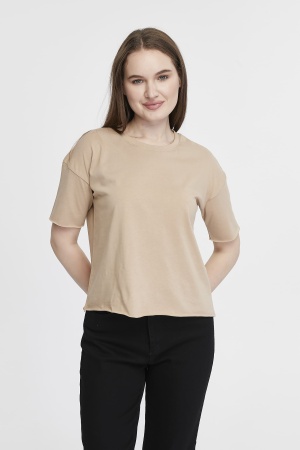 Футболка женская кроп-топ оверсайз бежевая