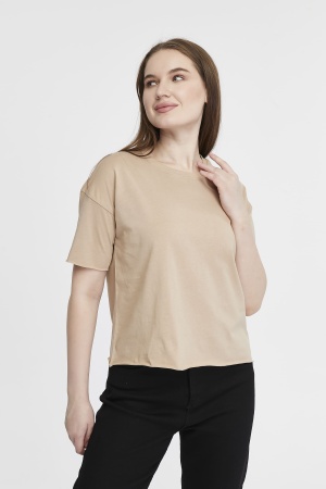 Футболка женская кроп-топ оверсайз бежевая