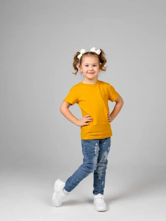 Футболка базовая детская для девочек горчичная